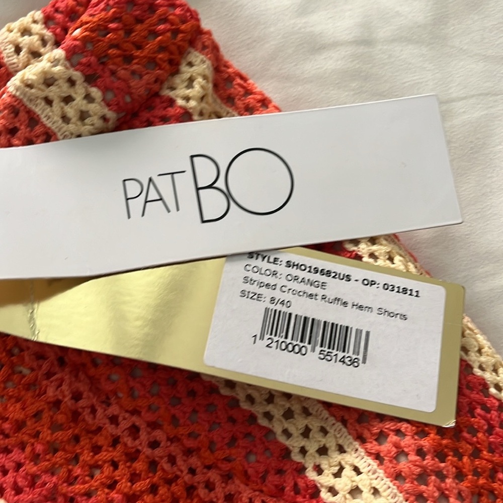 PatBo orange stripes crochet ruffle hem shorts 8 - Picture 5 of 5